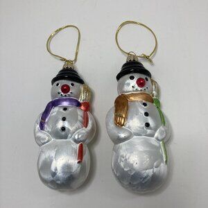Krebs Lauscha Snowman Blown Glass Christmas Ornaments Vintage 1997  Lot of 2